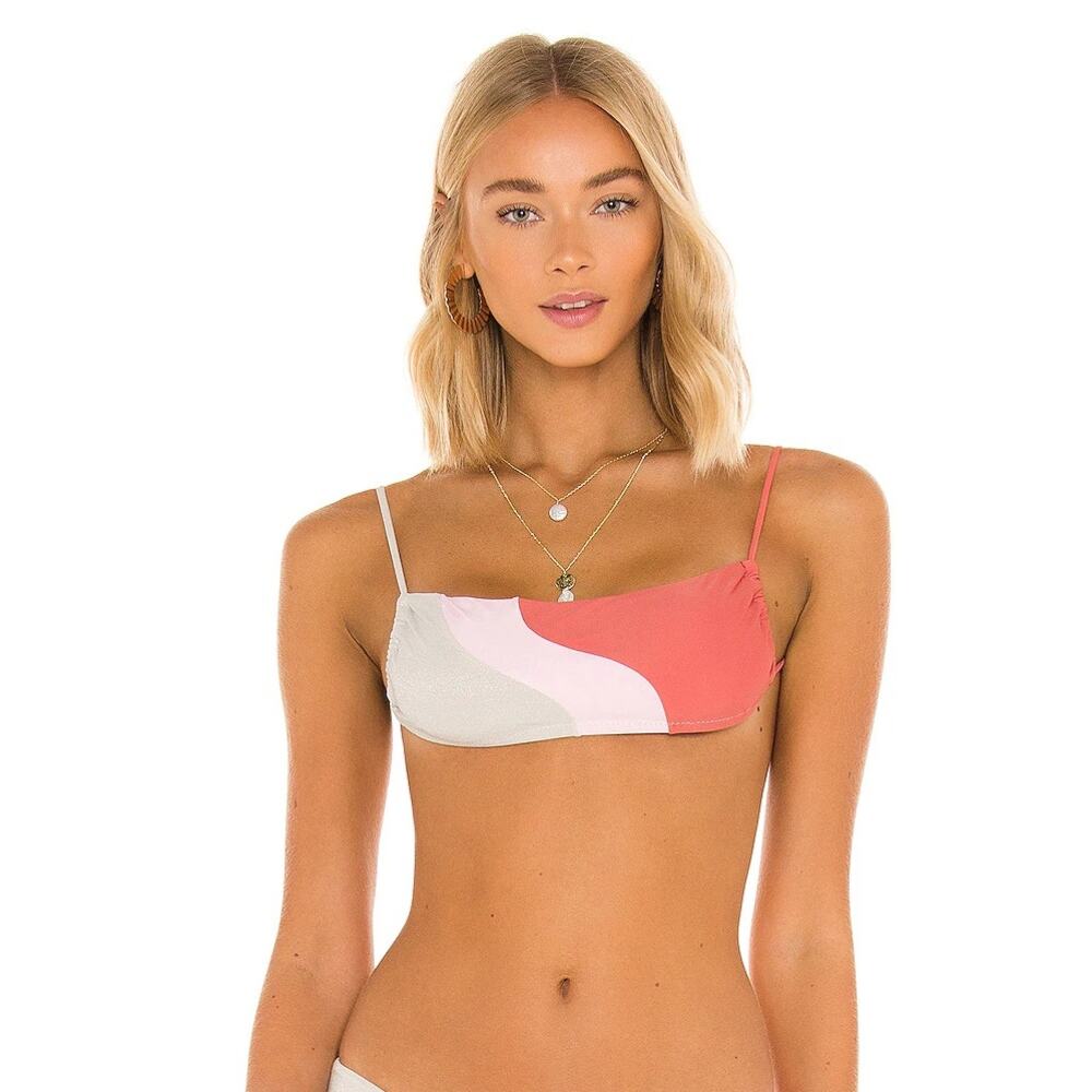 PQ Swim Luna Wave Bikini Top XS Paprika Pink Gray Shimmer Colorblock Padded NWT